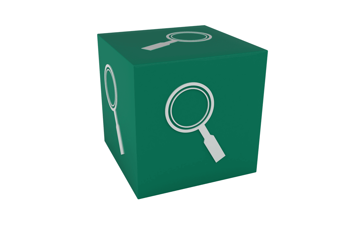 Green Box with Magnifying Glass Illustrations on Transparent Background
