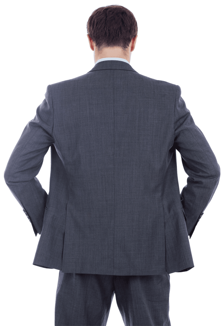 Businessman Standing Confidently Viewed from Back on Transparent Background