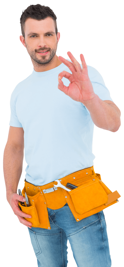 Confident Handyman Giving OK Sign Transparent Background