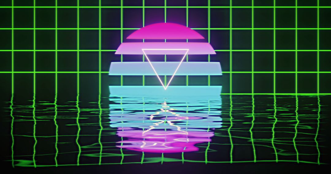 Retro Futuristic Digital Grid with Sunset