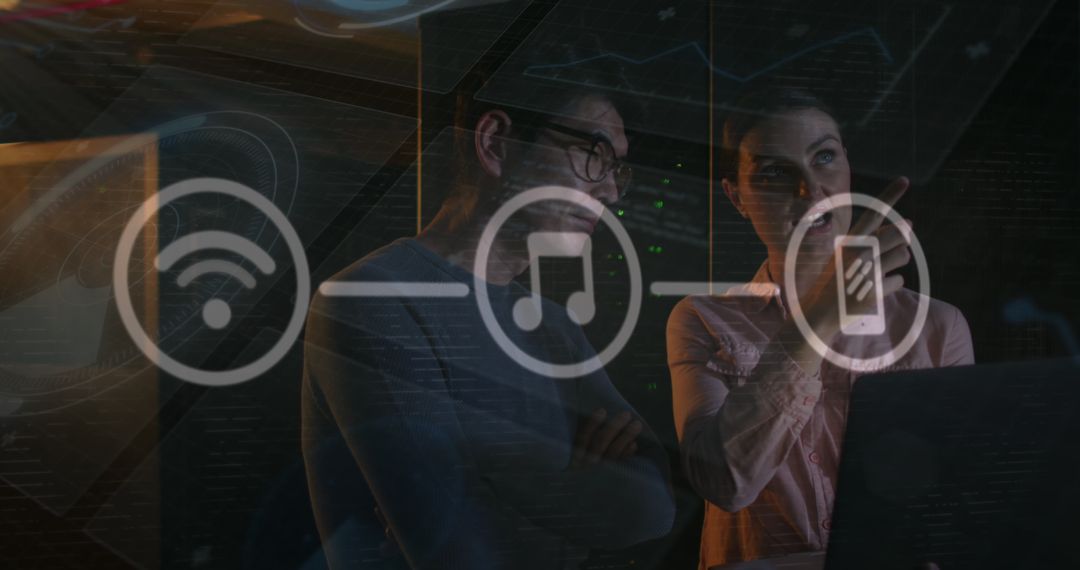 Diverse Team Analyzing Digital Data with Cloud Computing Icons