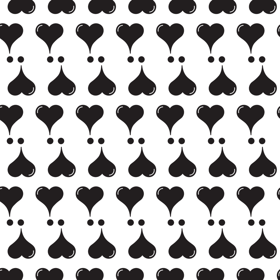 Stylized Black Heart Pattern on Transparent Background