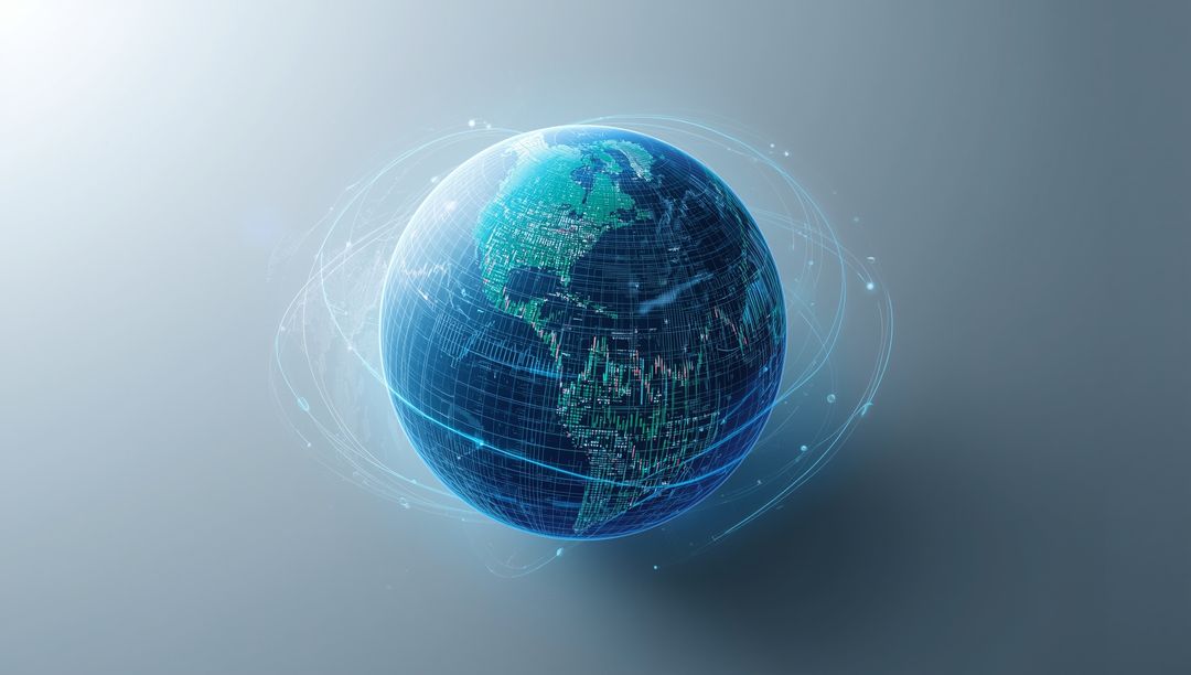 3D Earth Globe with Data Trails and Network Grid