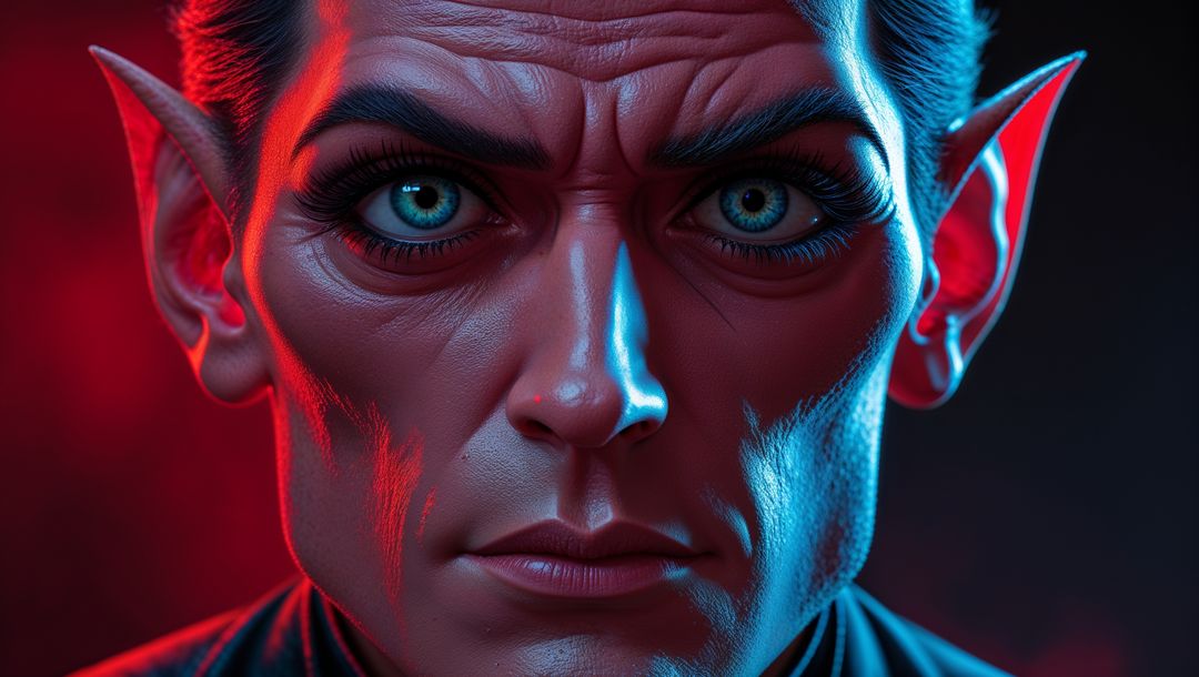 Dramatic lighting on fantasy lucifer face generating mystical aura