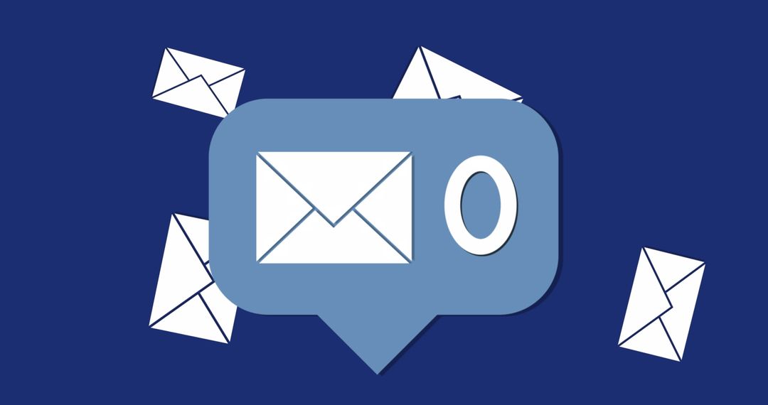 Zero Inbox with Floating Envelopes Icon on Blue Background