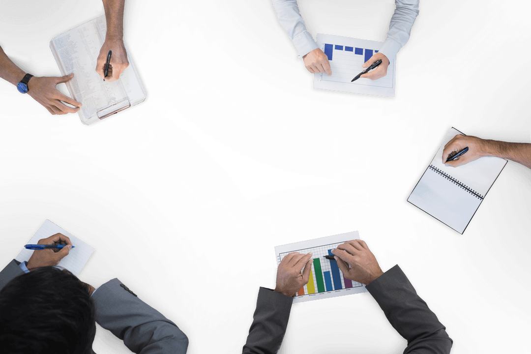 Hands in Business Meeting Sharing Notes in Transparent Browsing