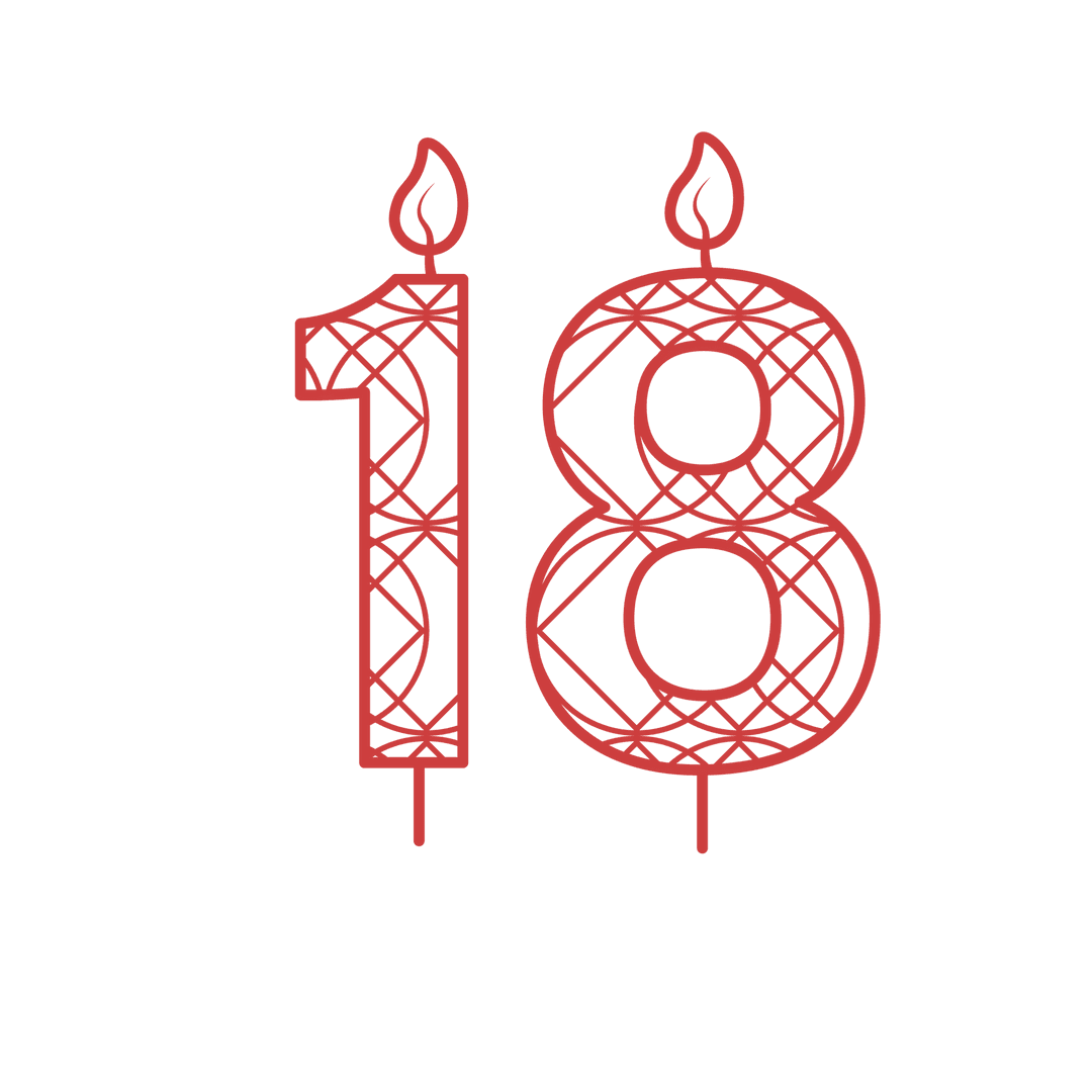 Transparent Red 18 Birthday Candle with Pattern Illustration