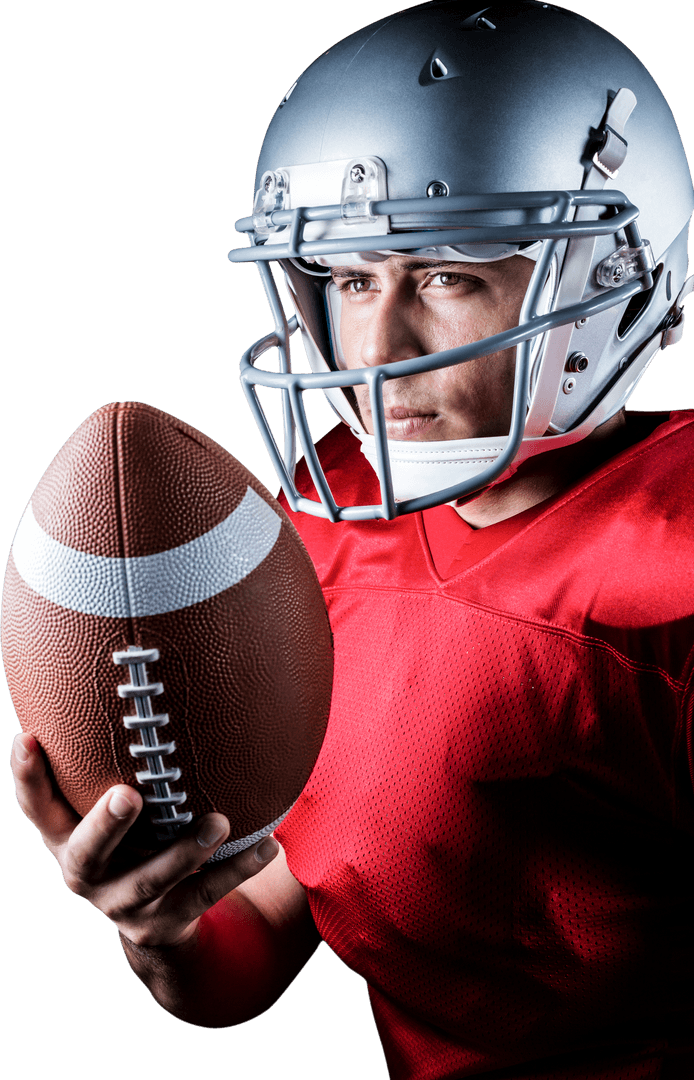 Transparent American Football Player Holding Ball in Profile