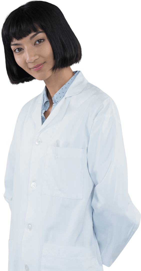 Transparent Portrait of Smiling Doctor in White Lab Coat