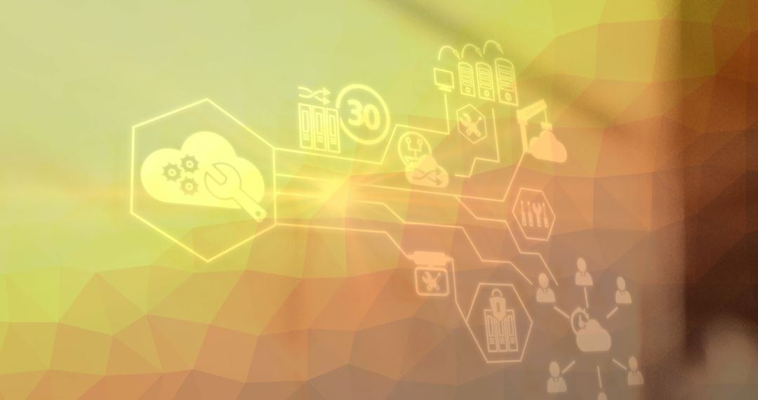 Digital Connection Symbols on Yellow Background