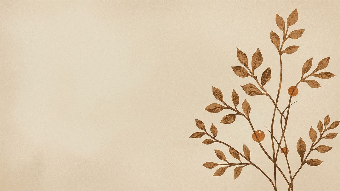 Minimalist Botanical Illustration on Beige Background with Leaves and Berries
