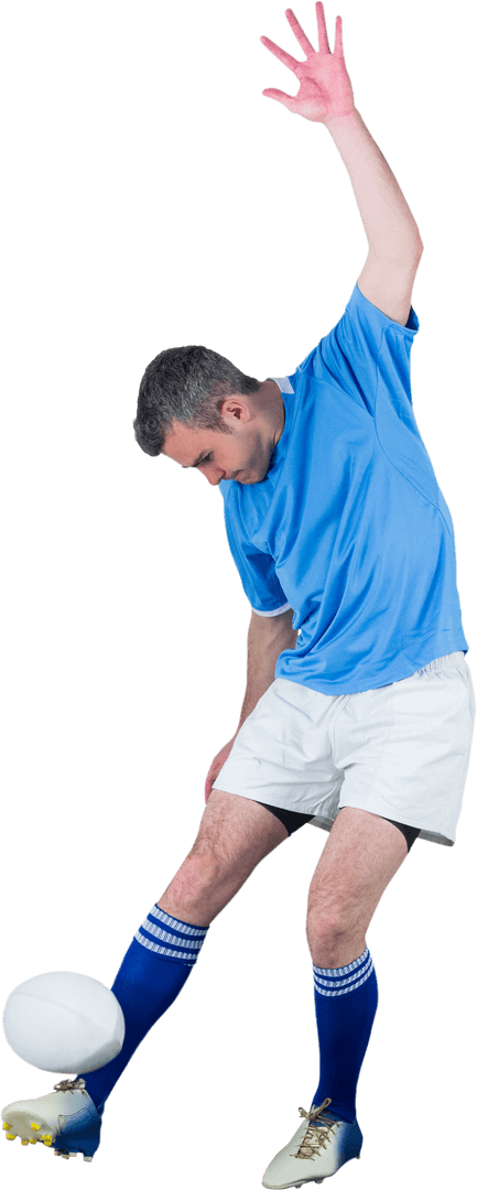 Transparent Rugby Player Kicking Ball with Determination