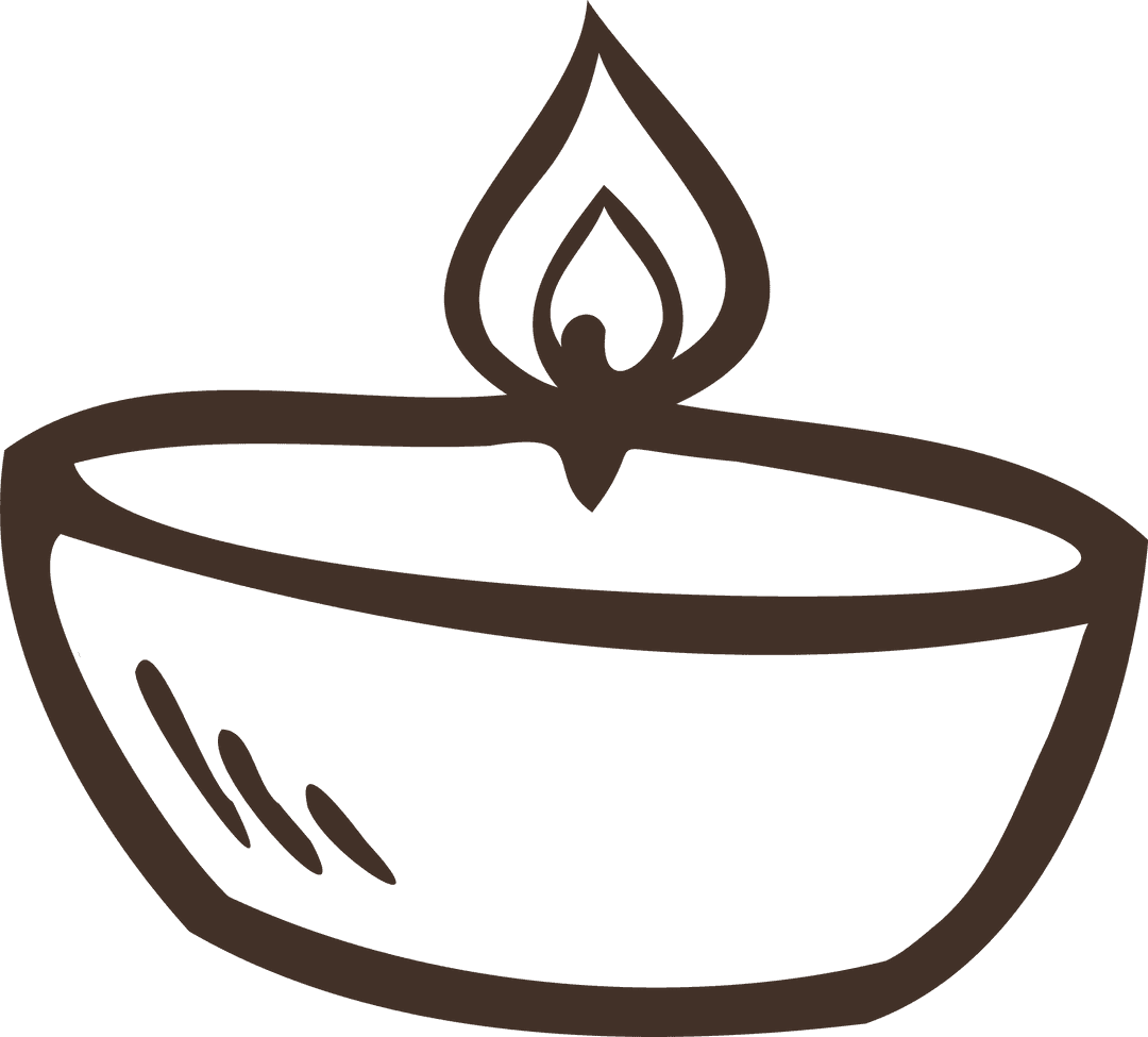 Minimalist Line Art Silhouette of Glowing Oil Lamp on Transparent Background