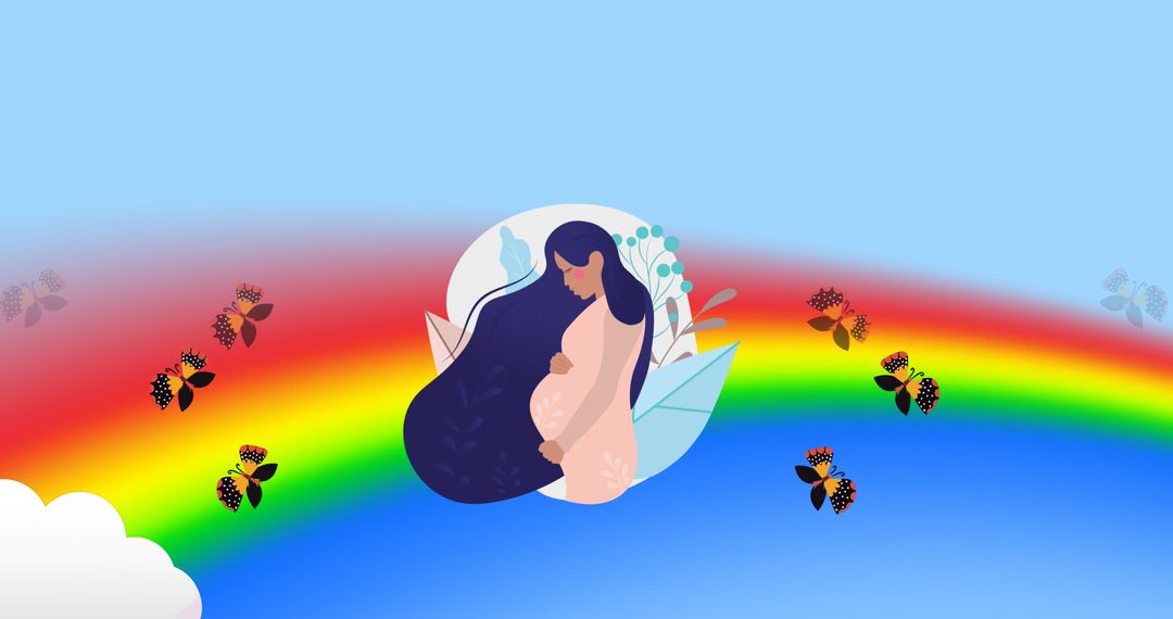 Colorful Maternity Rainbow with Butterflies Celebrating Midwifery - Free Images, Stock Photos and Pictures on Pikwizard.com