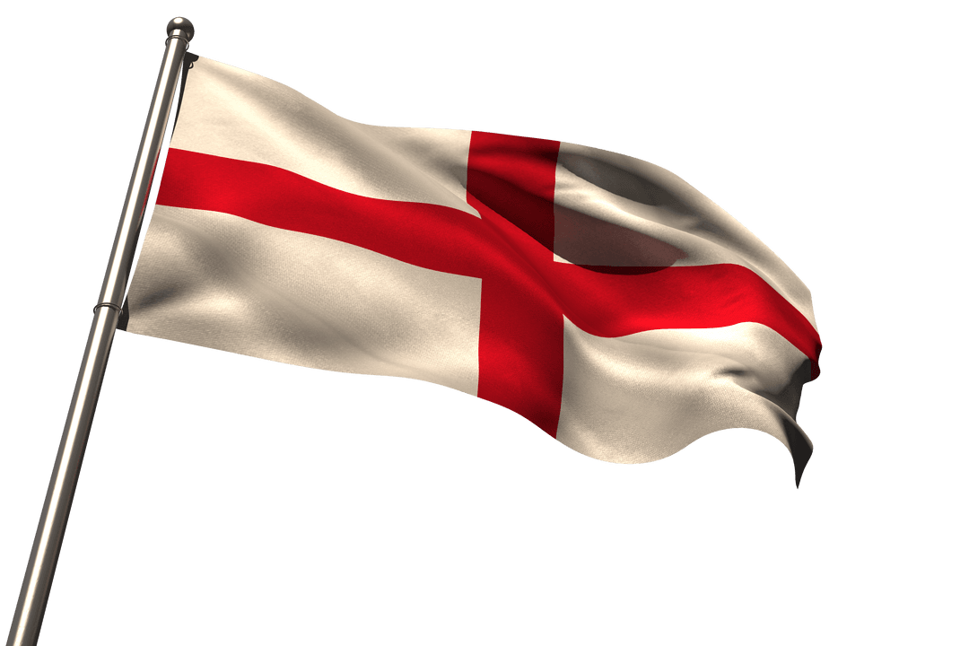 Waving Transparent England Flag on Pole with St. George's Cross