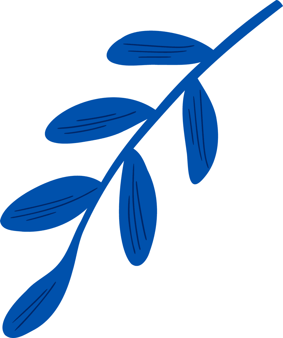 Blue Stylized Botanical Branch on Transparent Background