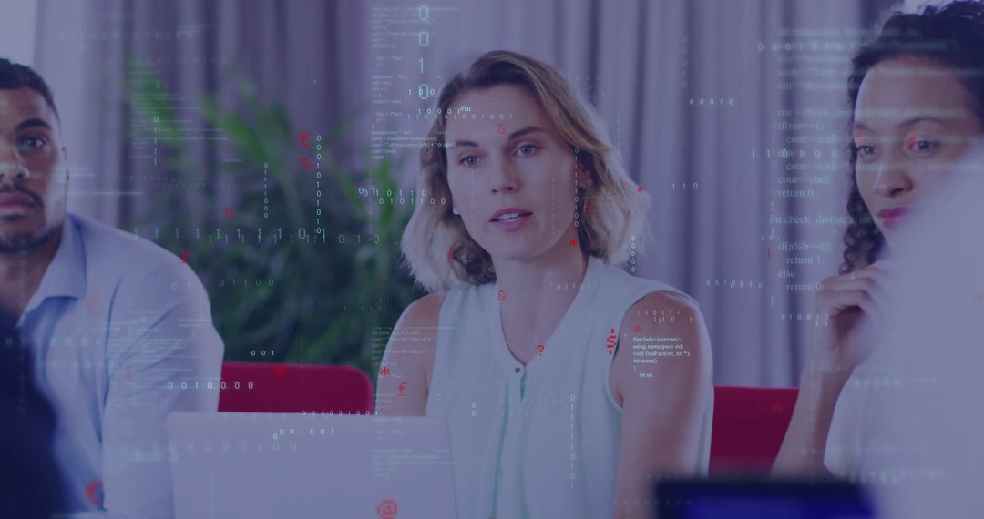 Diverse Team Engaged in Data Processing with Global Technology Overlay