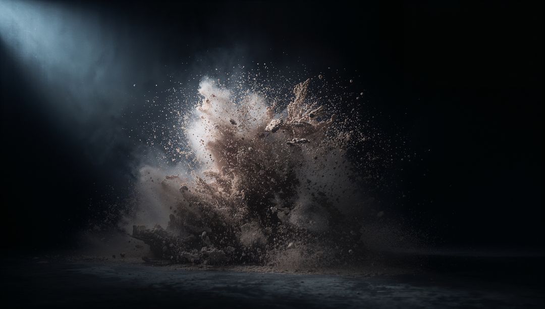 Dynamic Explosion of Dust and Soil Under Dramatic Lighting