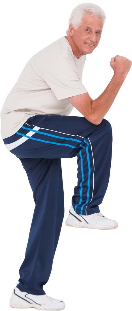 Active Senior Man Exercising with Determined Smiling Pose Transparent Background