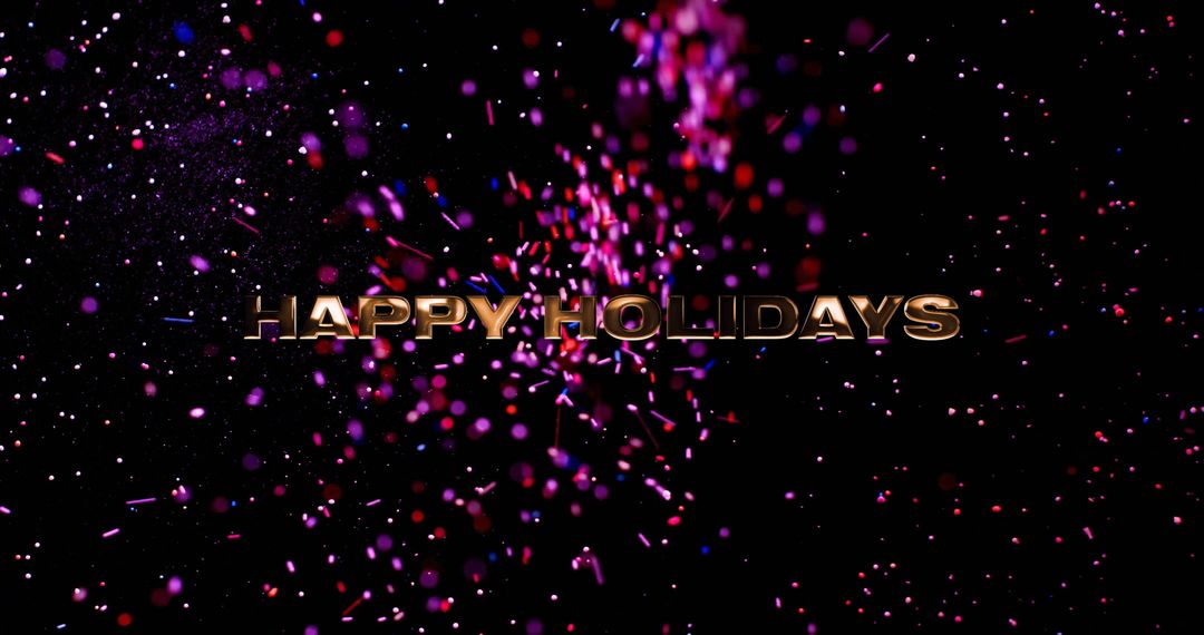 Festive Happy Holidays Text with Colorful Confetti on Black Background