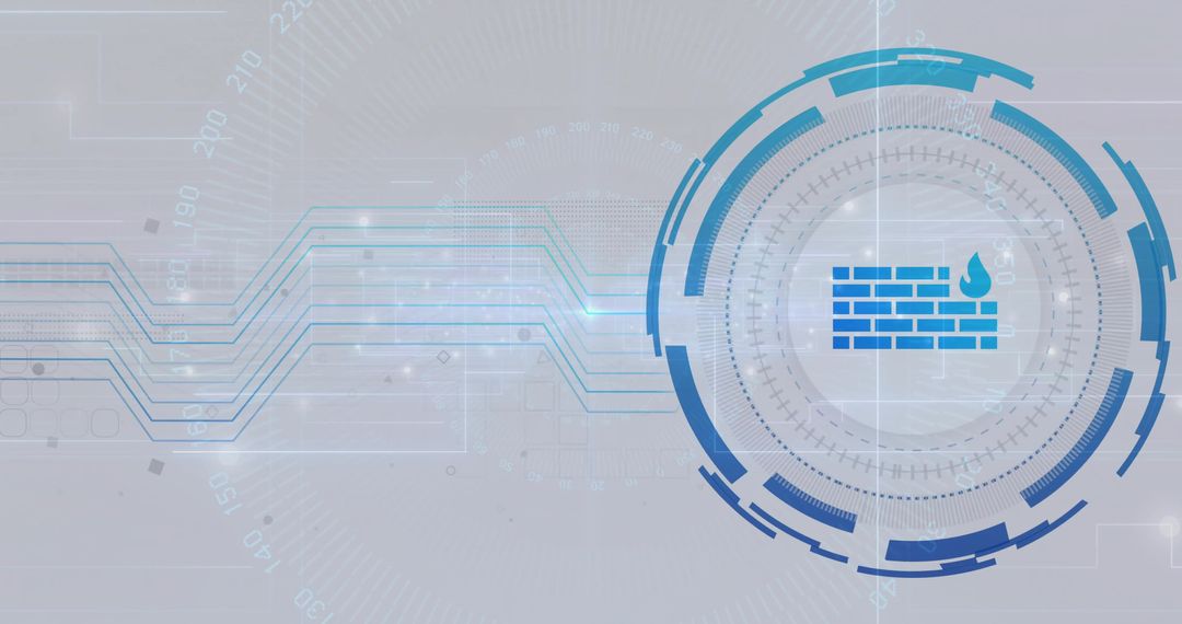 Digital Firewall Icon with Blue HUD in Cybersecurity Interface
