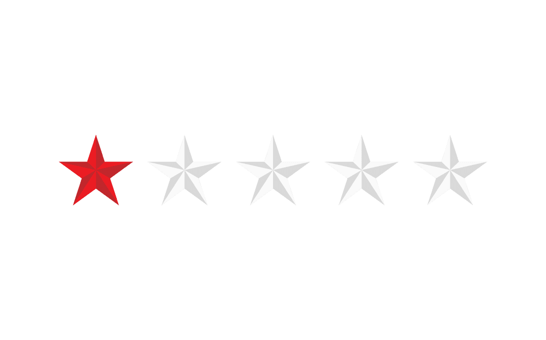 One Star Rating with Red and White Stars on Transparent Background