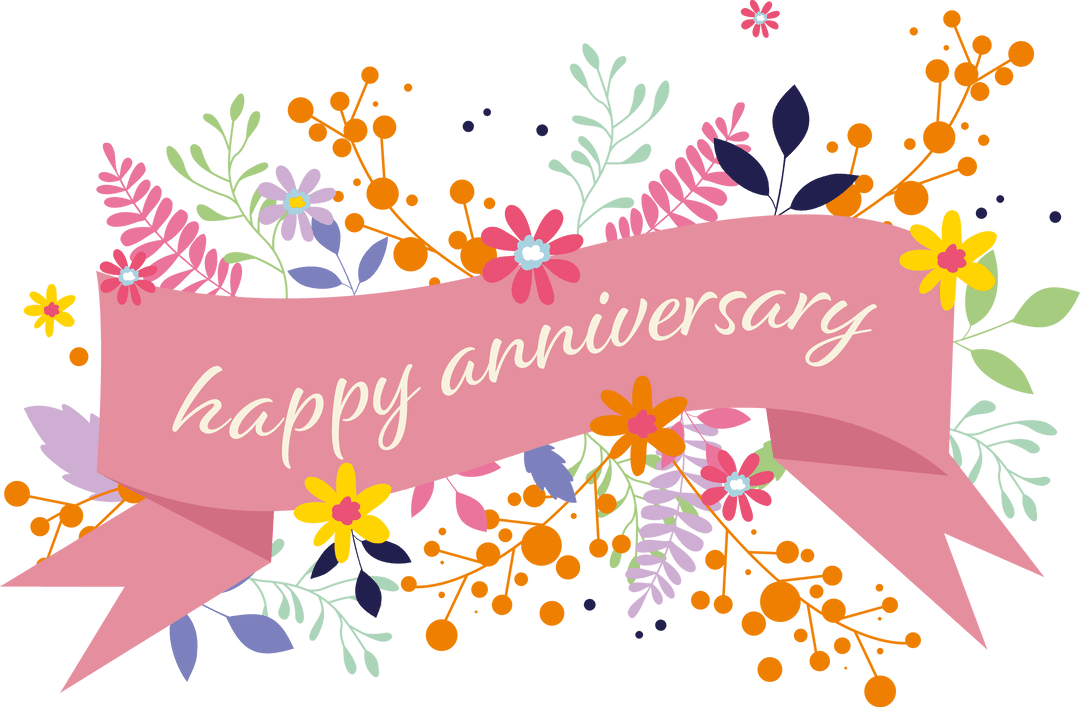 Happy Anniversary Floral Concept with Transparent Background