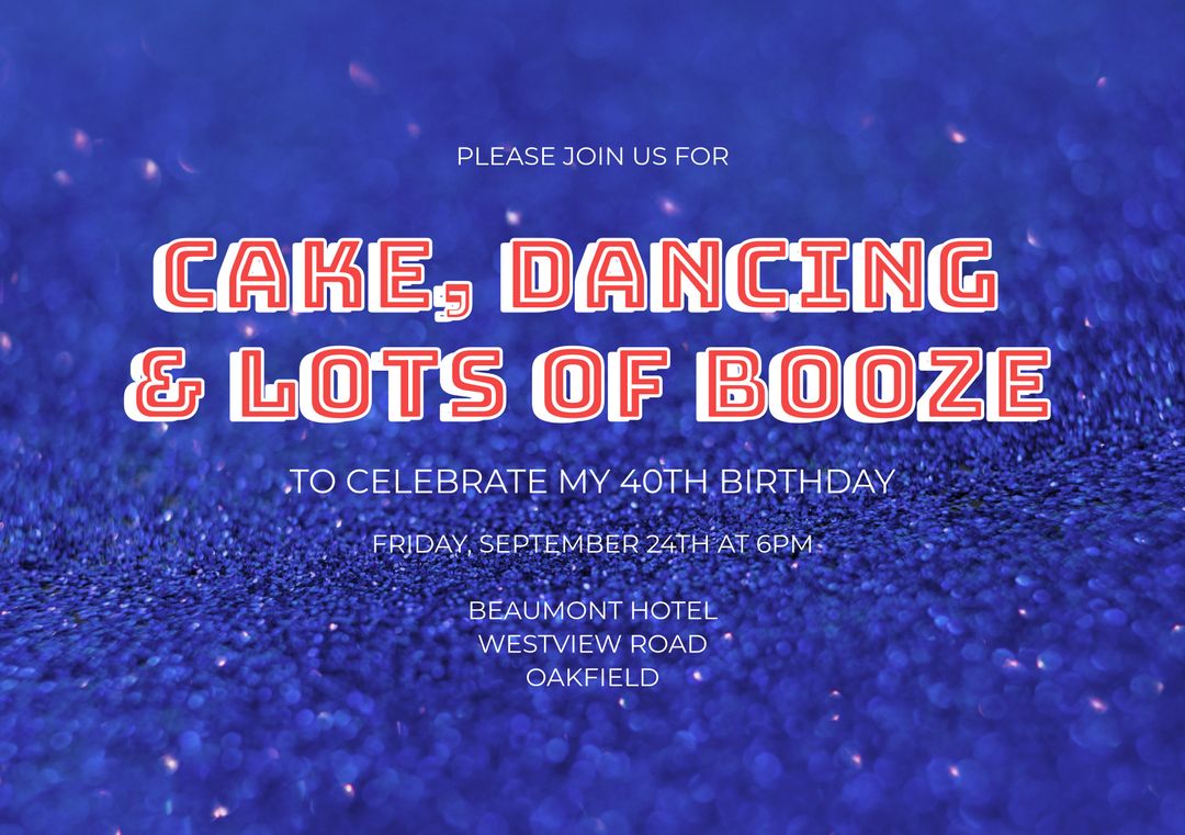 Festive Birthday Invitation with Glittering Blue Background - Download Free Stock Templates Pikwizard.com
