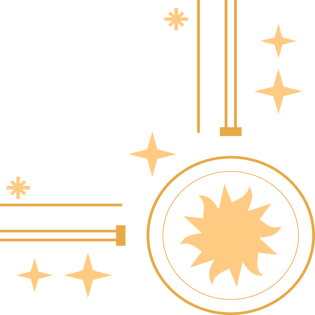 Abstract Golden Starburst Motifs on Transparent Background