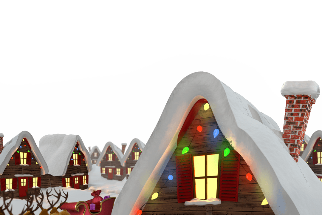 Charming Snow-covered Christmas Village on Transparent Background