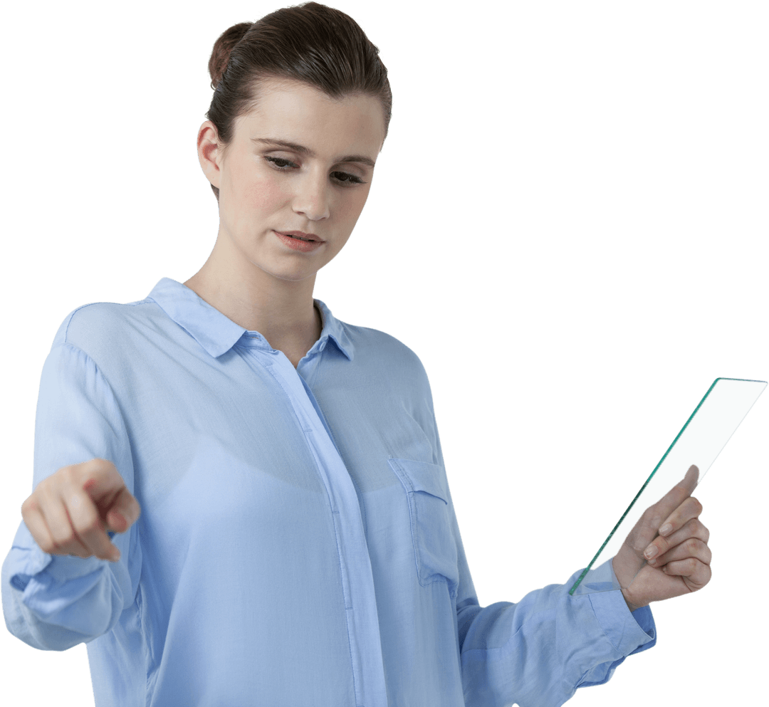 Transparent Businesswoman Using Interactive Digital Screen