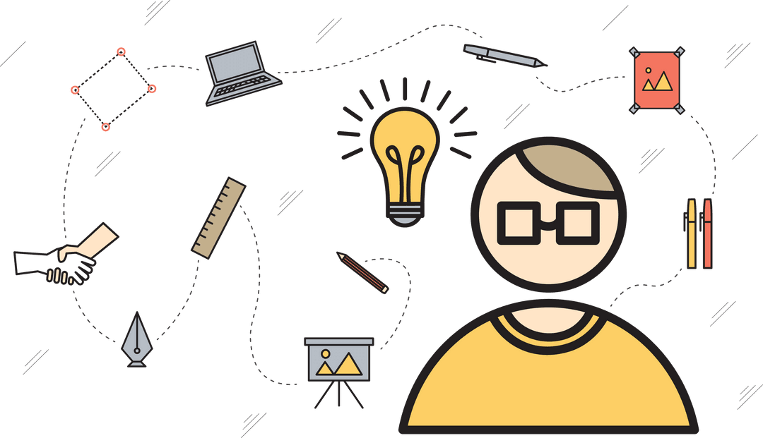 Vector Illustration of Business and Technology Icons on Transparent Background