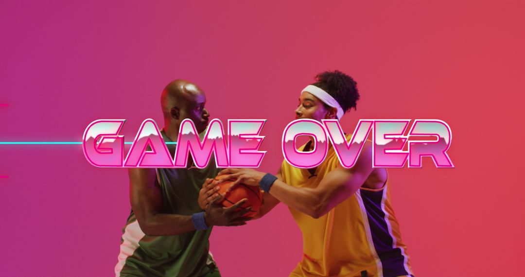 Game Over Text in Neon Over Players during Basketball Match