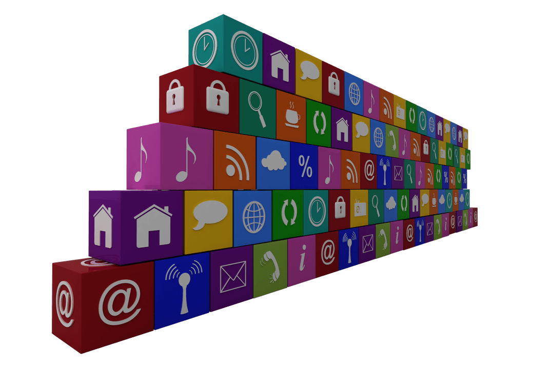 Transparent 3D Cubes with Multimedia Icons and Symbols