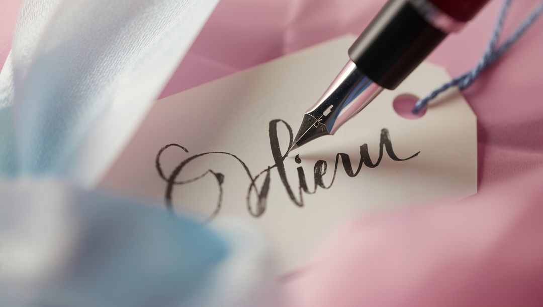 Elegant Calligraphy on Gift Tag With Fountain Pen