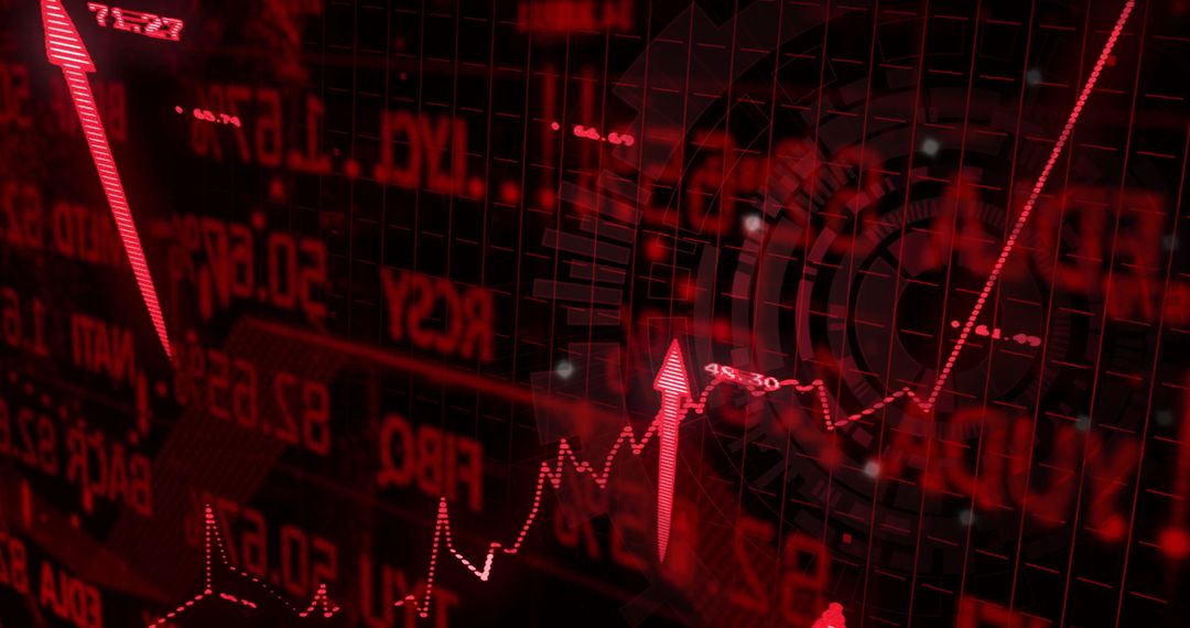 Red Financial Market Data with Declining Graph Trends