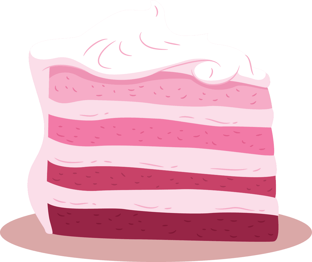 Pink Cake Slice with Whipped Topping on Transparent Background
