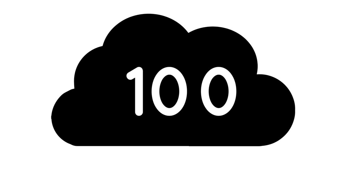 Cloud Shape with Digital 100 Symbol on White Background