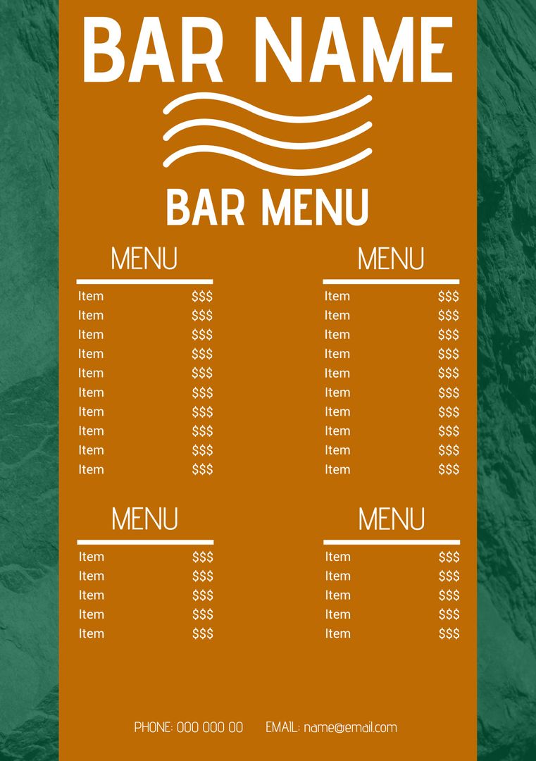 Vibrant Bar Menu Template for Events and Specials - Download Free Stock Templates Pikwizard.com