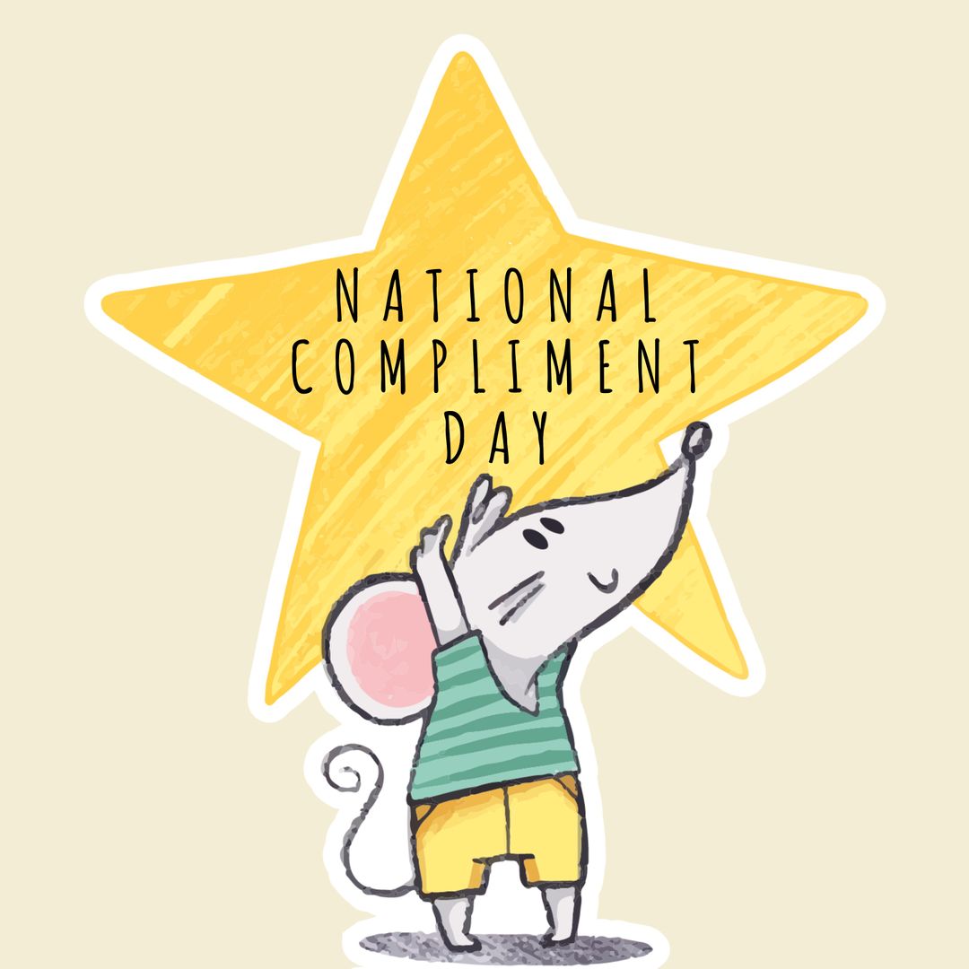 Cute Mouse Celebrating National Compliment Day with Star