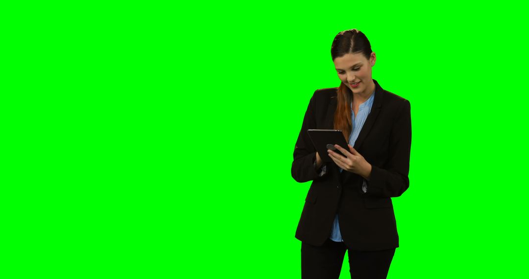 Businesswoman Using Tablet with Green Screen Background - Free Images, Stock Photos and Pictures on Pikwizard.com
