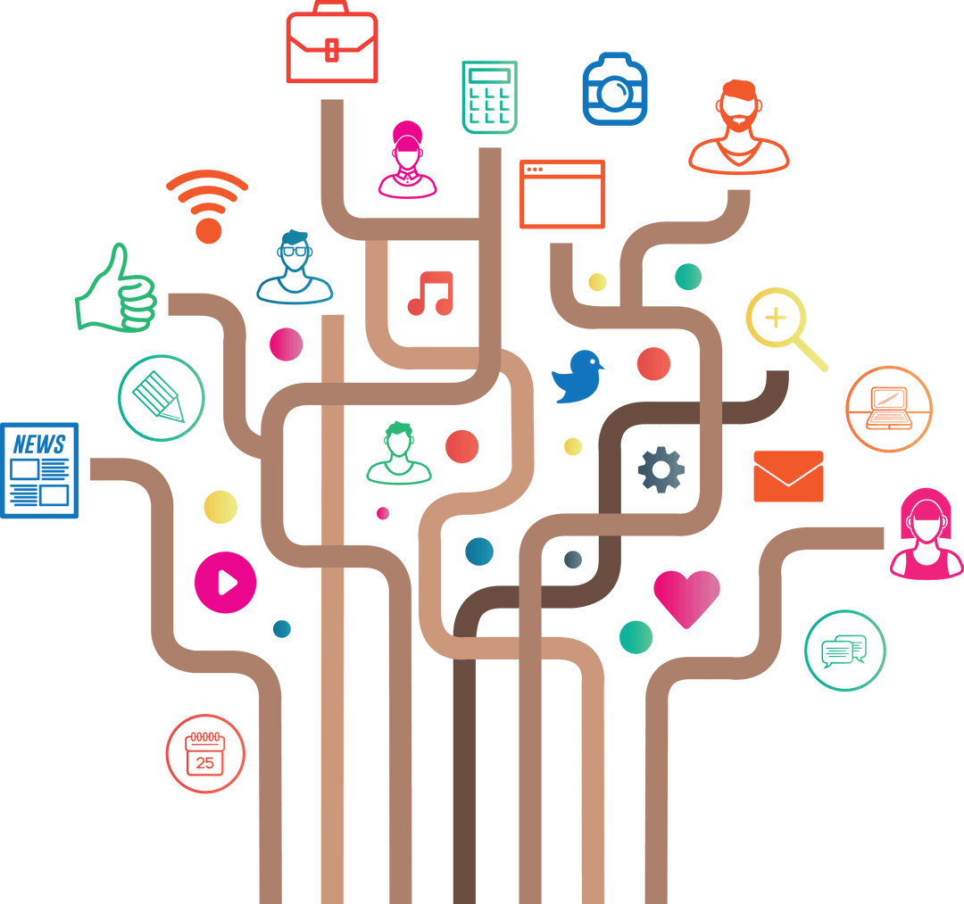 Transparent Digital Network of Colorful Business Symbols