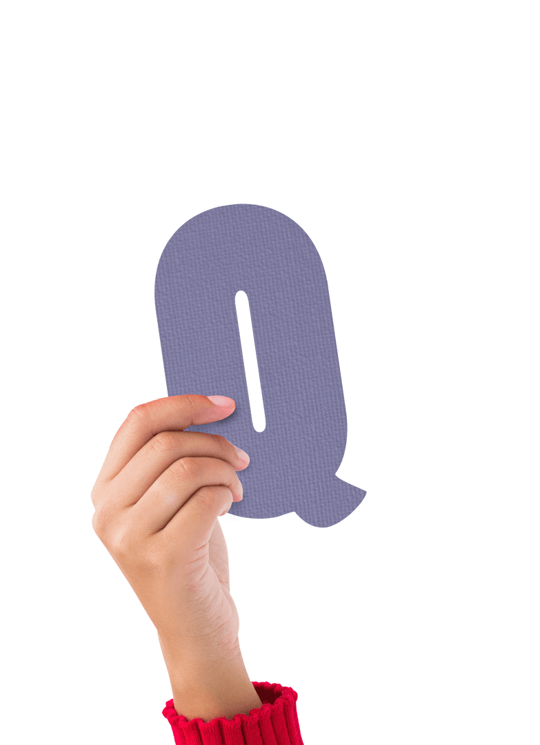 Transparent Hand Holding Blue Letter Q Indoor Concept