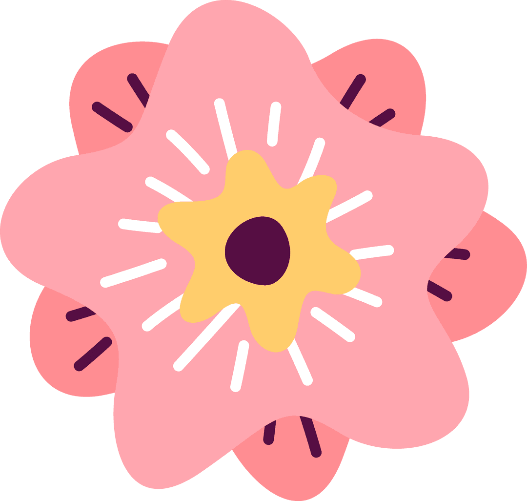 Abstract Pink Flower with Minimalist Design on Transparent Background