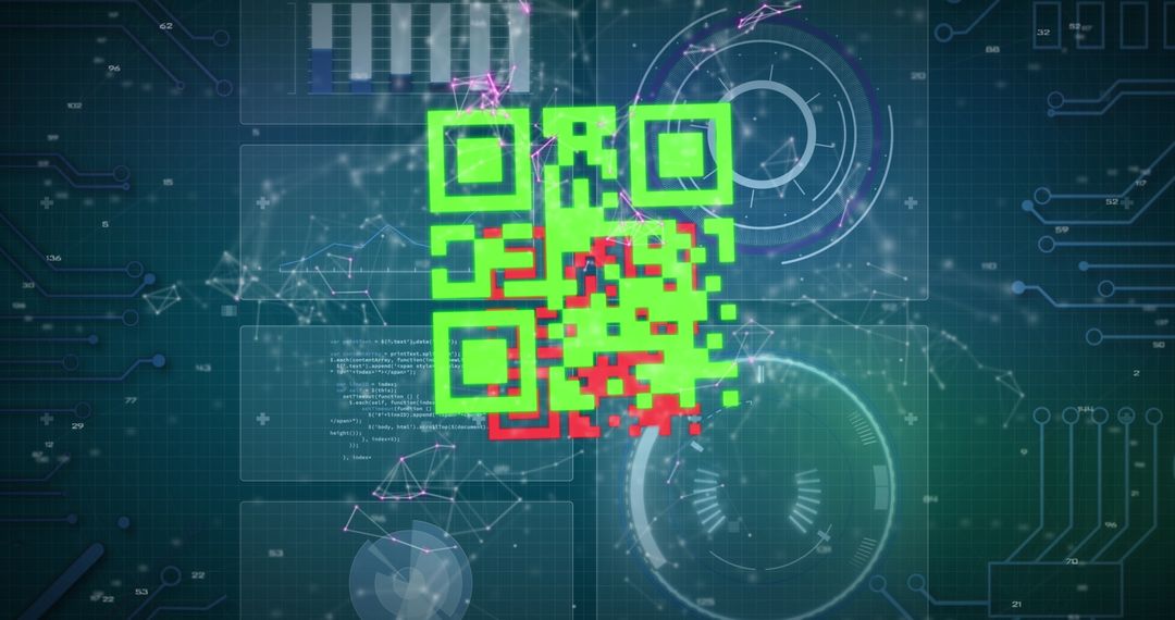 Colorful QR Code Amid Digital Communication Network Interface