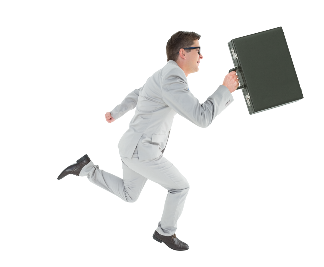 Transparent PNG of Caucasian Businessman Running with Briefcase on White Background - Download Free Stock Images Pikwizard.com