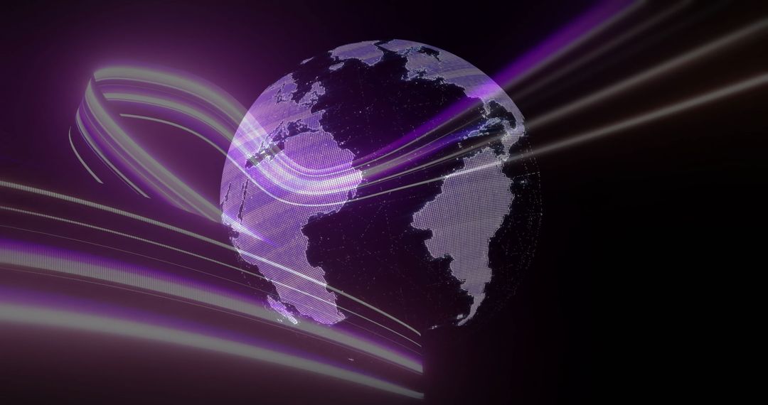 Digital Globe Encircled by Futuristic Light Trails