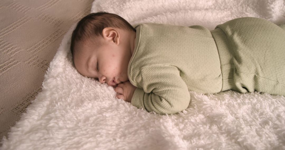 Peaceful Baby Napping on Fluffy Blanket in Cozy Ambient