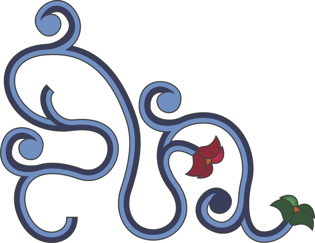 Elegant Blue Vine Patterns with Red Petals on Transparent Background