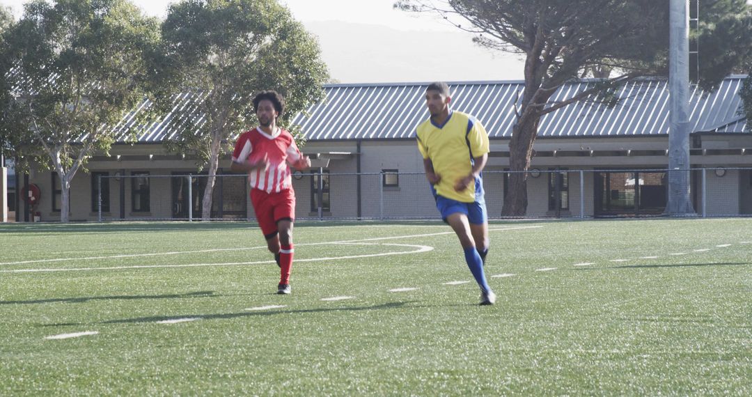 High School Soccer Players Practicing Teamwork and Strategy